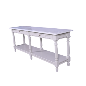 wooden console table with marble top 200 × 55 × 85 cm
