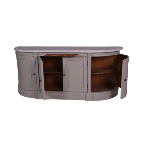 wooden curved sideboard with marble top